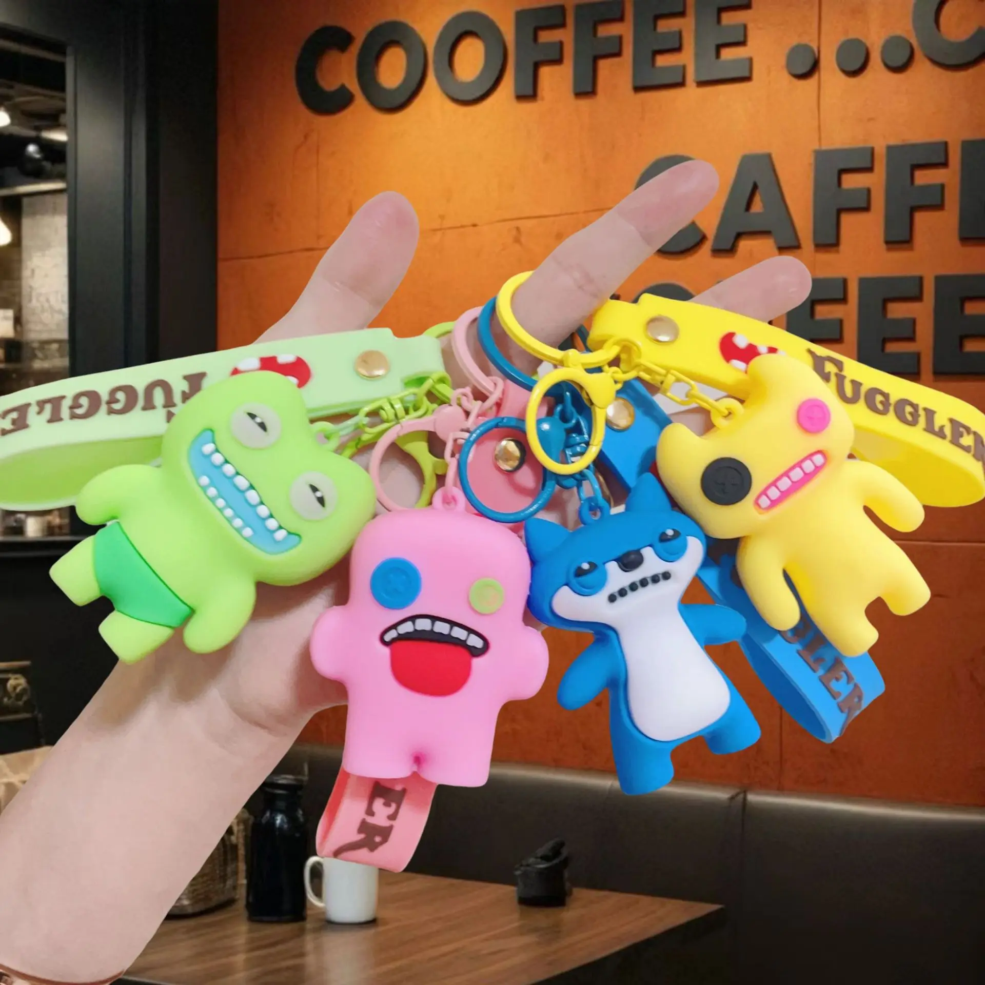 

fugglers Keychains Ugly Teeth Monster Kawaii key ring kids school bags Pendant decoration children Classic Toys gift