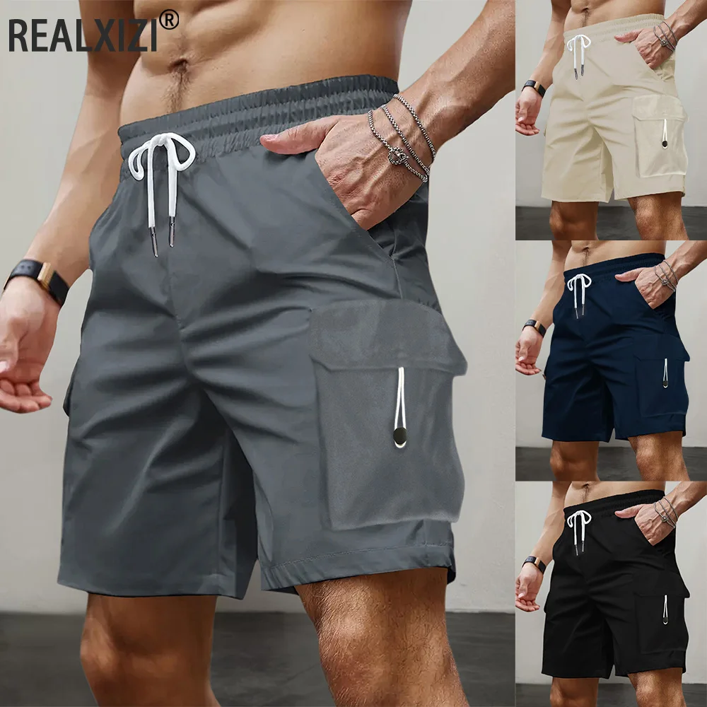 

Мужские дышащие модные шорты-карго с эластичной резинкой на талии, мужские повседневные спортивные быстросохнущие легкие летние шорты для тренировок