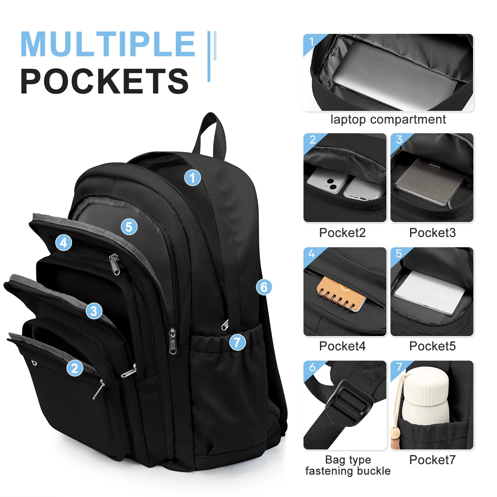 حقيبة ظهر ذات سعة كبيرة متعددة الطبقات للجيب، حقيبة ركاب للمراهقين في المدارس الثانوية المتوسطة - حقيبة نهارية كاجوال، حقيبة ظهر للمدرسة #6