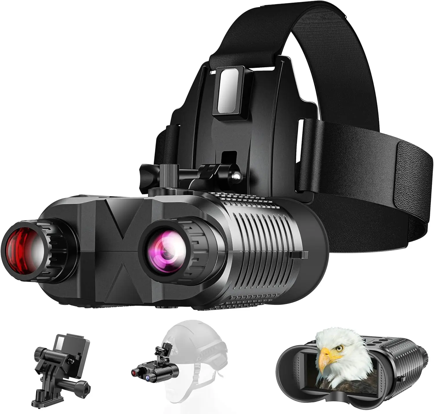 Goggles Head Mounted, 1312FT Night Vision Binoculars Compatible with Military Tactical Helmet, Infrared Long Focus 8X Digital Zo