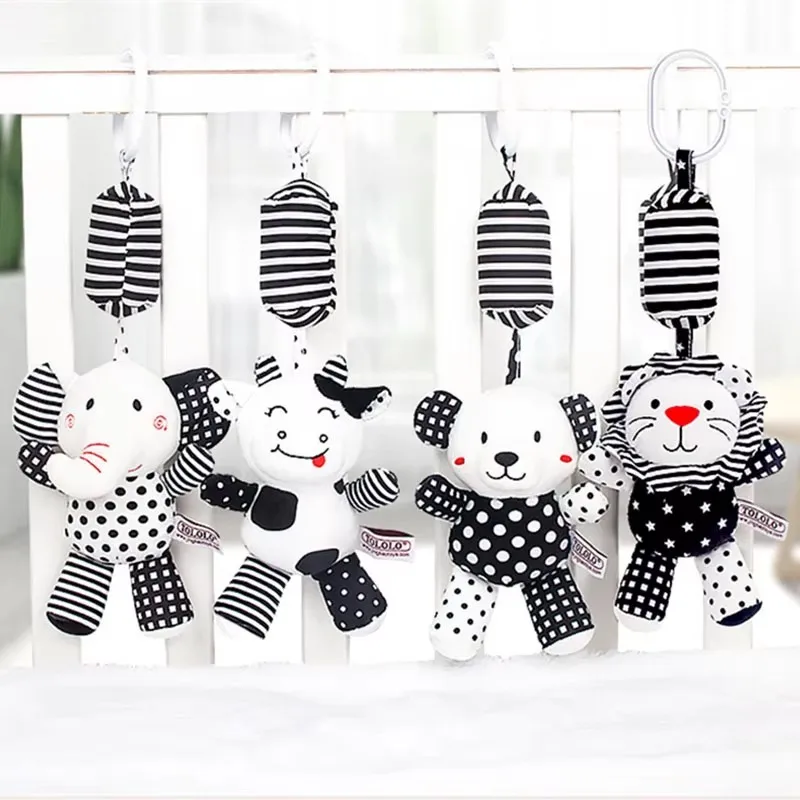 Jouets de siège de voiture en peluche spirale pour bébé, jouets de hochet pour nouveau-né, jouets mentaires oriels mobiles CPull, noir et blanc, poussette, 0 à 12 mois