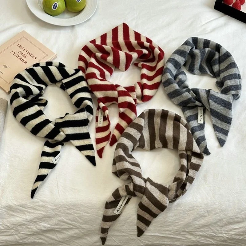 المرأة تنوعا مثلث وشاح شال شتاء دافئ لينة محبوك مخطط مثلث الحجاب موضة باندانا سيدة الدافئة وشاح محبوك