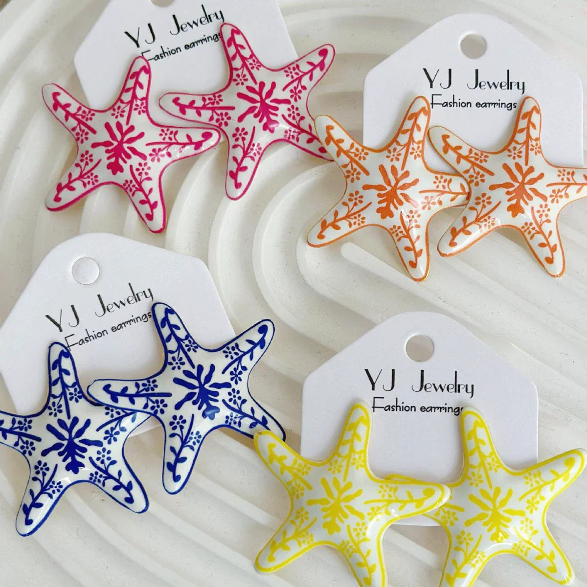 

Vintage Colorful Enamel Starfish Metal Stud Earrings for Women European American Personality Summer Beach Holiday Jewelry Gifts