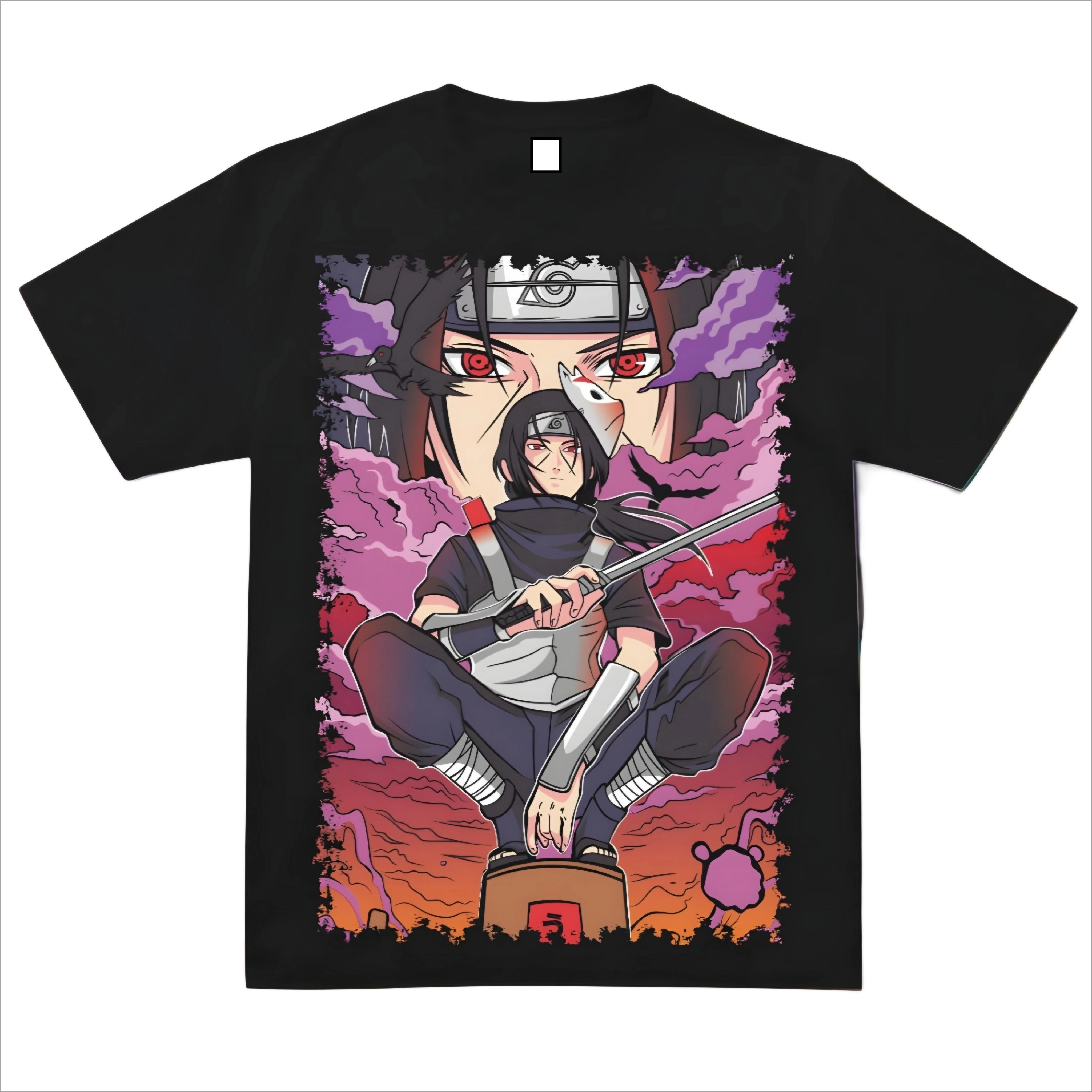 Naruto Shippuden Itachi Uchiha Kaleidoscope Sharingan Manga Street Style Cotton Loose T-shirt