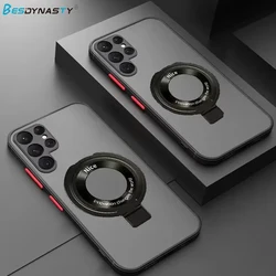 Magnetic holder Matte Translucent Shockproof Case For Samsung Galaxy S24 FE S25 Ultra S23 S22 Plus S20 S21 FE For Magsafe Cover