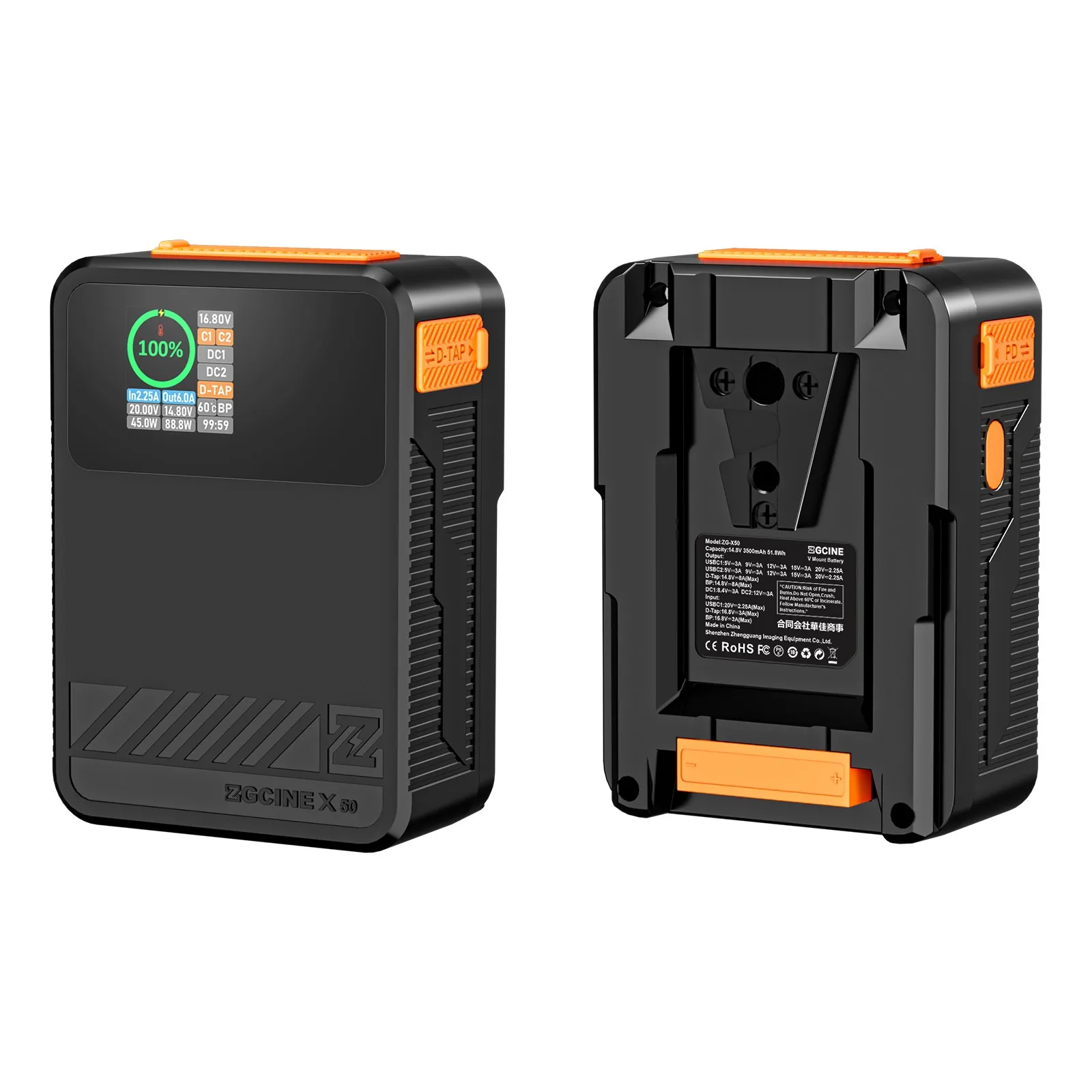 ZGCINE X50 V-образный аккумулятор 14,8 В 52 Вт·ч V-образный литиевый аккумулятор PD быстрая зарядка внешний аккумулятор для DSLR камеры камкордера
