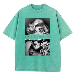 Woman Cotton Washed T-Shirts All-Math Loose O-Neck Short Sleeve European Style Fashion Portrait Print Tops Summer Female Clothes