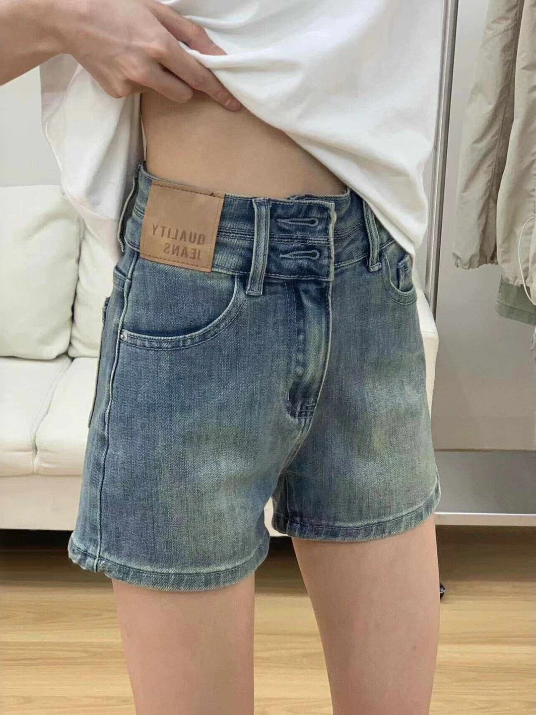 

Retro High Waist Elastic Slimming Denim Shorts Women's Summer New American Style Large Size Fat MM Wrap Hot Pants