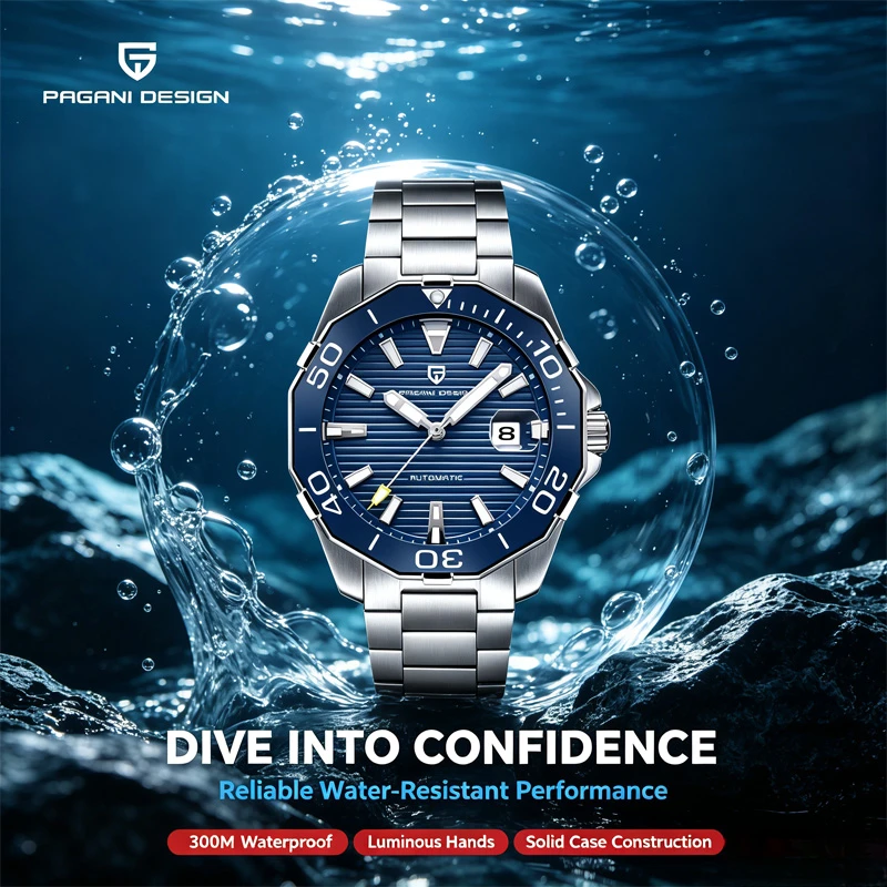 PAGANI DESIGN 1617 Men's Mechanical Watch, Stainless Steel Waterproof Luxury Military Sports Wristwatch