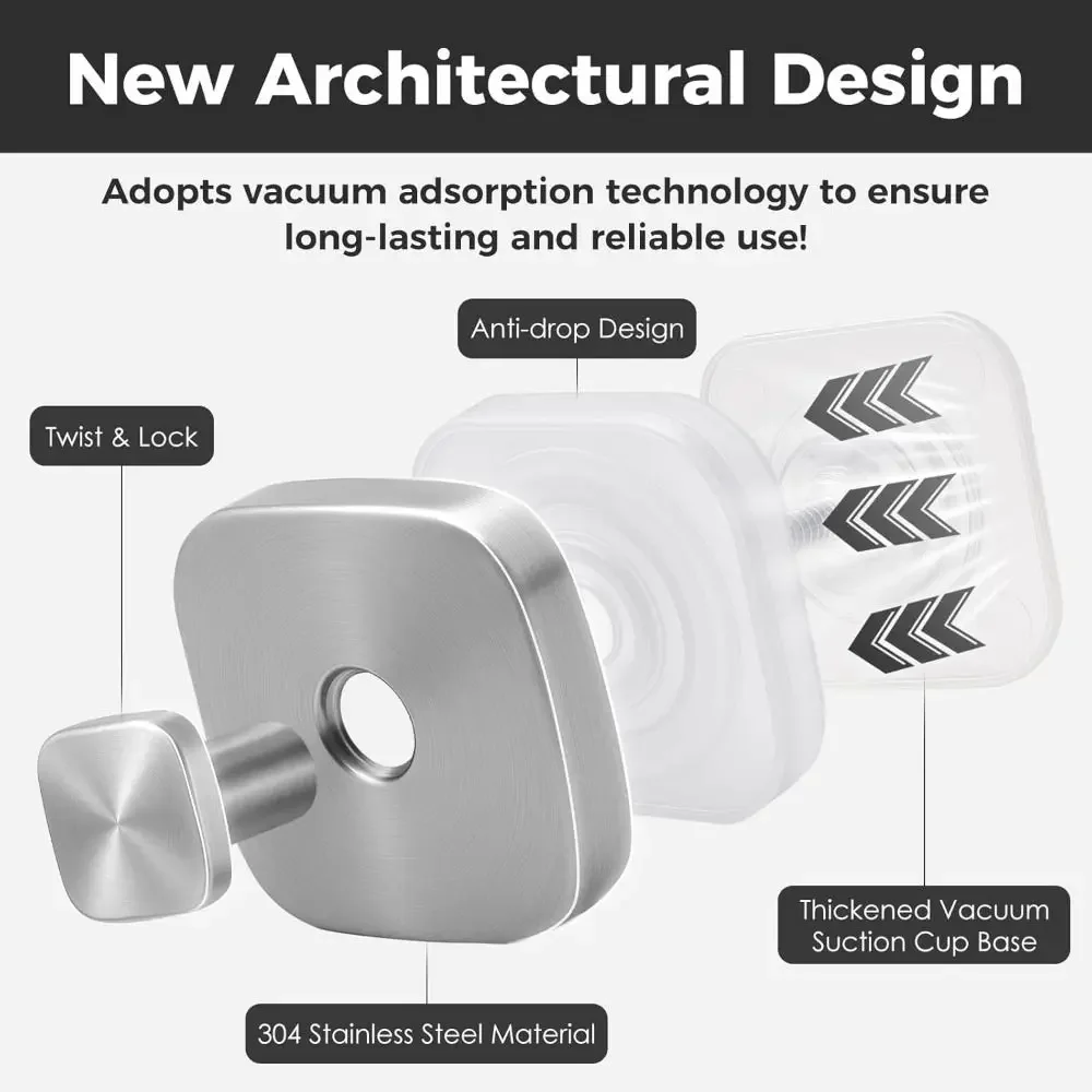 

Stainless Steel Suction Cup Hooks Waterproof Punch-Free Strong Suction Cup Holder Wall Mount Square Hanging Towel Rack Bathroom