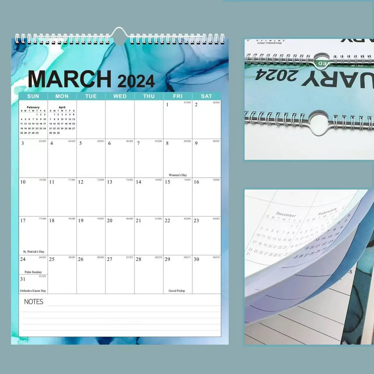 Large Wall Calendar Year 2024-2025 Large Daily Blocks Month Display Vertical Calendar for Daily Planner Hanging Office Calendar