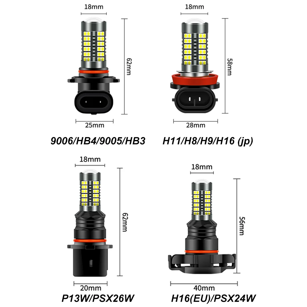 2X H8 H11 LED HB4 9006 HB3 9005 H16 P13W PSX24W PSX26W Fog Lights Bulb 3030 Chips Car Driving Running Lamp Auto Led Light White