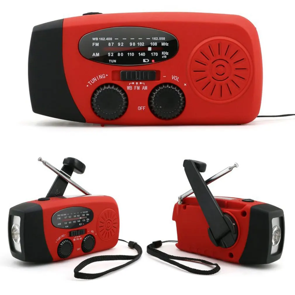 USB Radio Multifunction Solar Hand Crank Dynamo Powered AM/FM/NOAA Weather Radio Emergency Rescue LED Flashlight Mobile Power