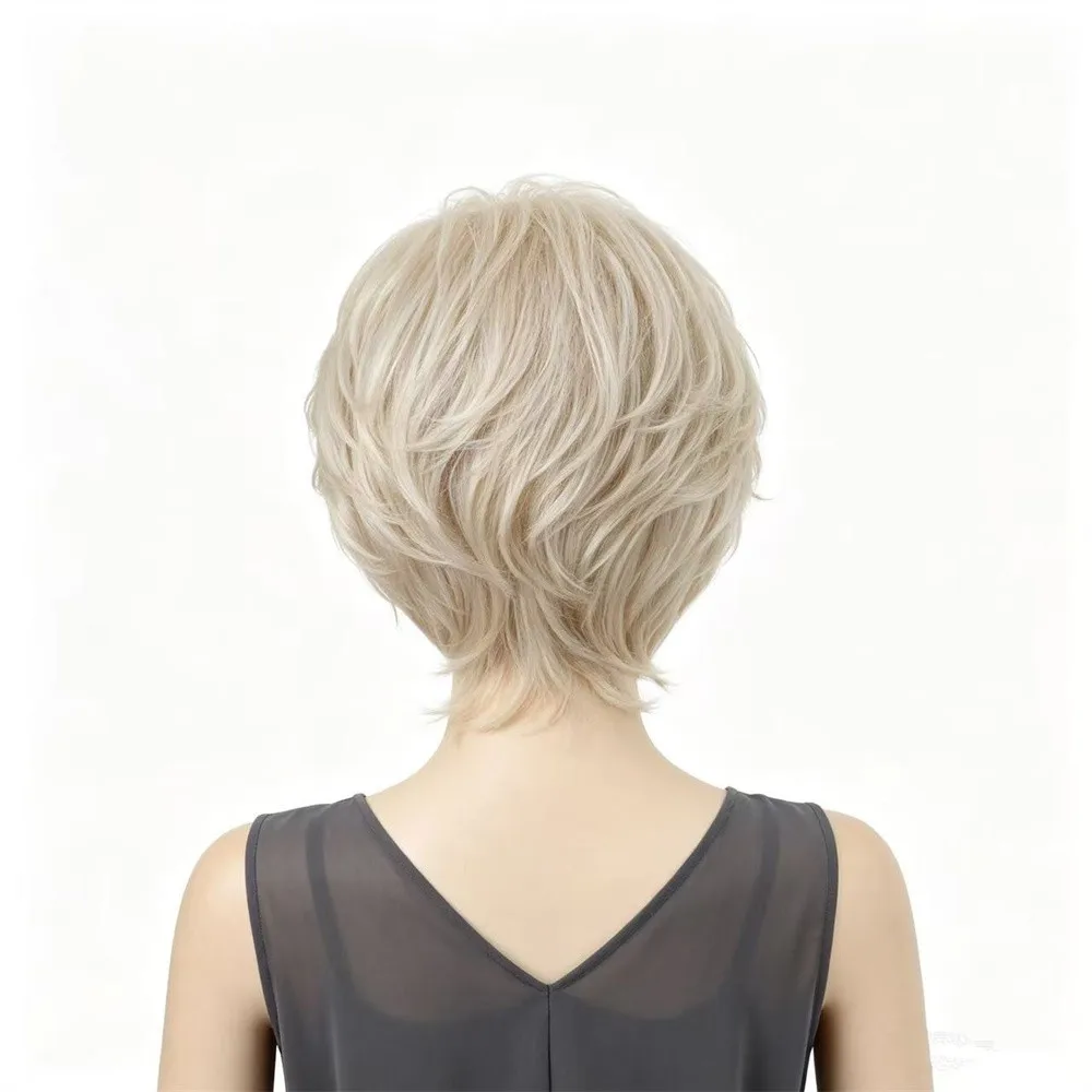 Women Short Blonde Pixie Cut Wig Synthetic Heat Resistant Hair Fluffy Layered Short Hairstyle Daily Party Wigs for Women
