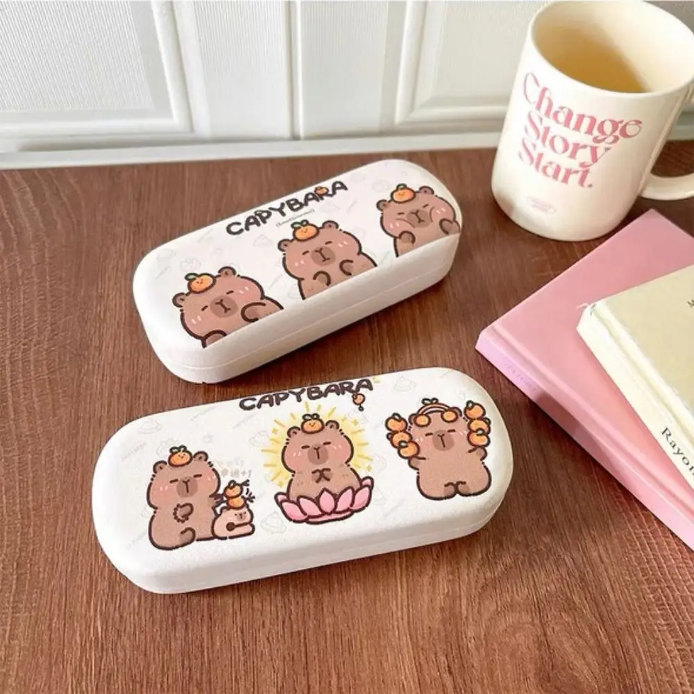 Cartoon Capybara Sunglasses Box PU Leather Anti-fall Eyewear Storage Box Automatic Closing Portable Sunglasses Protective Cover