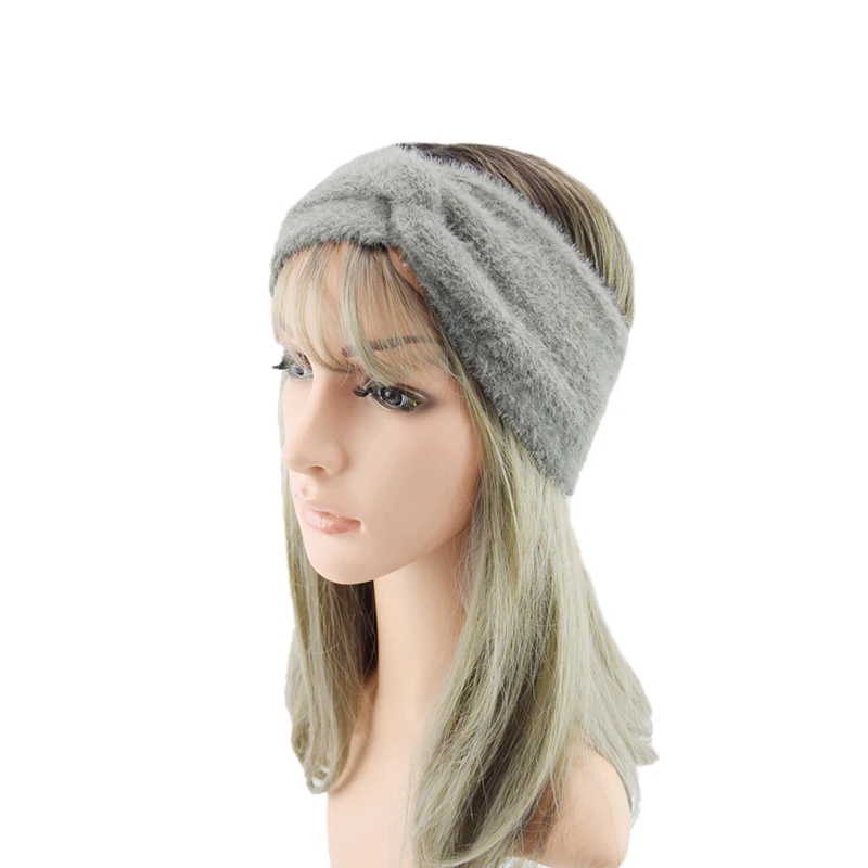 Cashmere Cross Headbands Winter Imitation Mink  Women Hairband Wide Warm Twist Stretch Headwrap Knot Fluffy Ear Warmer Turban