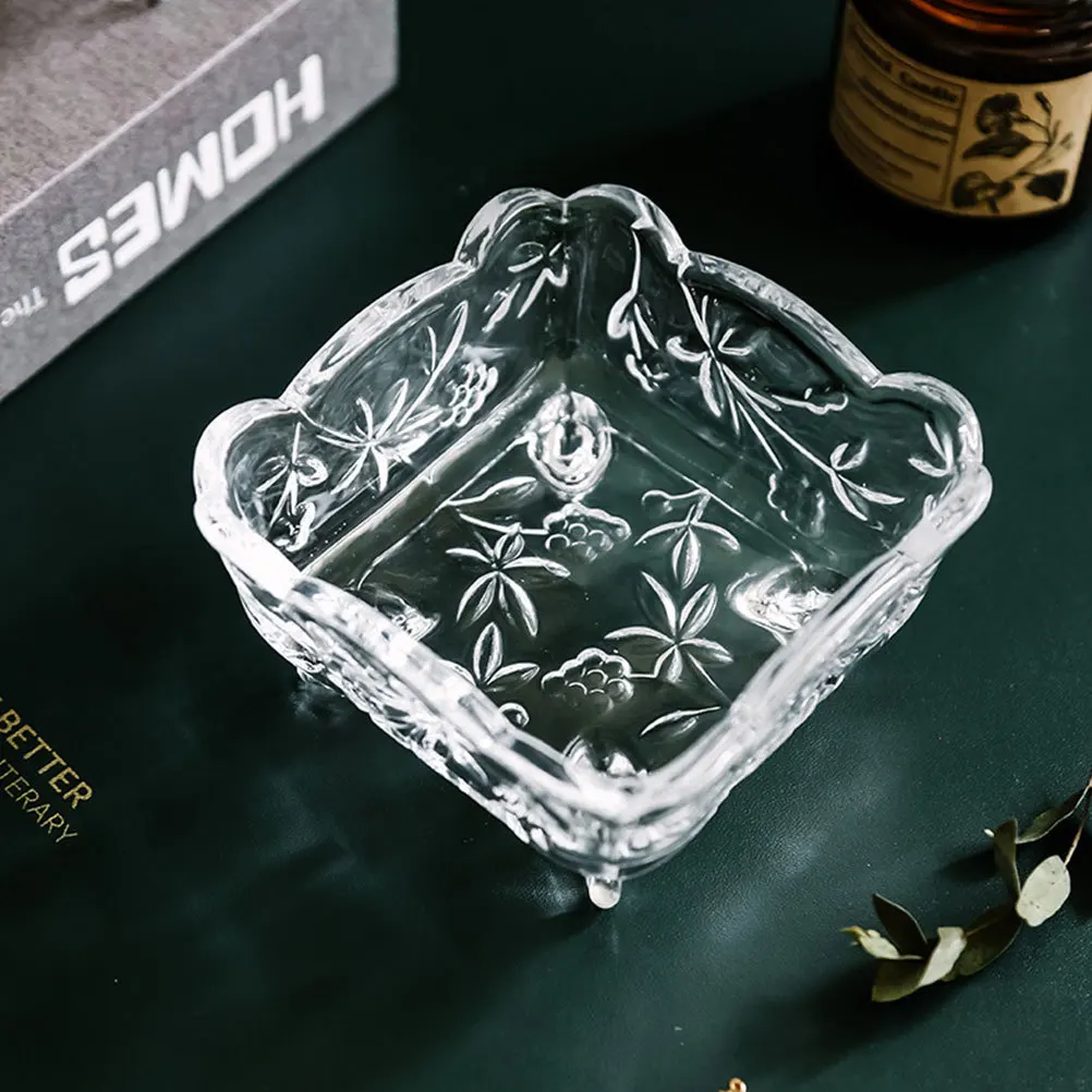 

2Pcs Relief Design Glass Fruit Plates Practical Elegant Household Snack Tray Stable Ashtray Jewelry Storage Display Plate