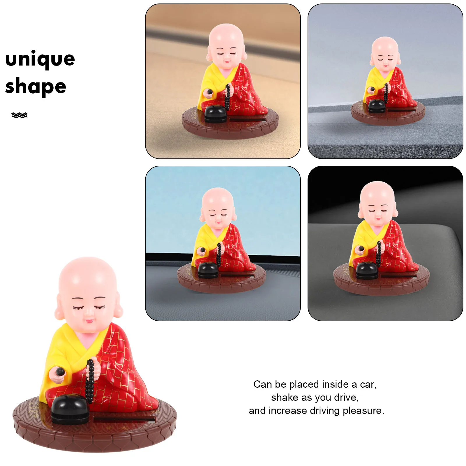 تعمل بالطاقة الشمسية تهز رئيس بوذا الراهب لوحة سيارة الديكور Bobblehead زخرفة للمنزل مكتب سطح المكتب ديكور #3