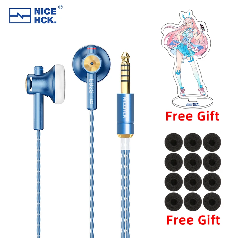 Nicehck Eb2s Pro 3.5/4.4mm Plug Microphone Flat-head Earbud Hifi Wired Earphone 15.4mm Lcp Diaphragm Dynamic Music Vocal Headset