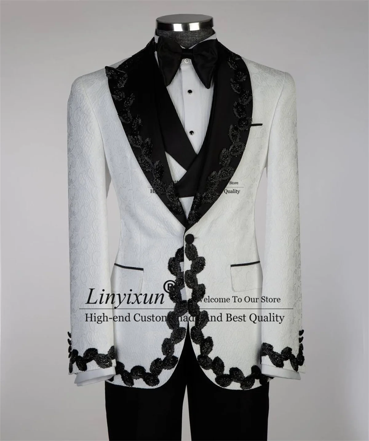 

Мужские костюмы с блестящими украшениями, индивидуальный пошив, жаккардовые свадебные смокинги, комплекты из 3 предметов, пиджак для жениха, приталенный крой, для вечеринок, Ropa hombre