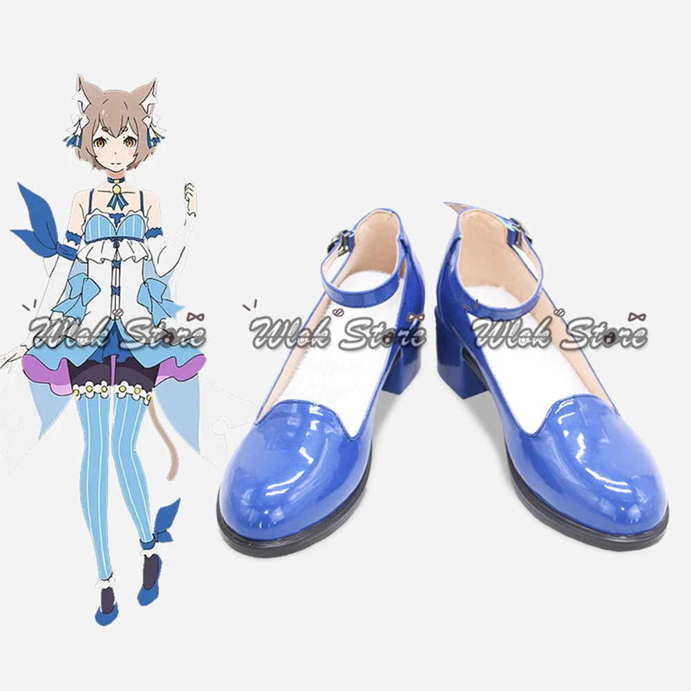 

Anime Re Zero Felix Argyle Cosplay Shoes Blue Leather Mary Jane Shoes Block Heels For Women Halloween Carnival Party Shoes