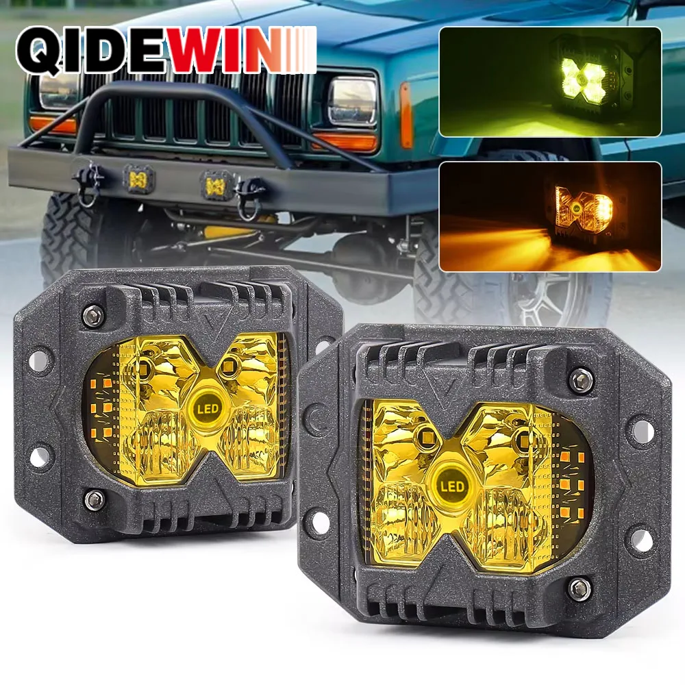 Off-road Vehicle Rear/Front Bumper Embedded Good Light Penetration in Rainy/Foggy Amber LED Lights 2 Pcs with Flashing Function