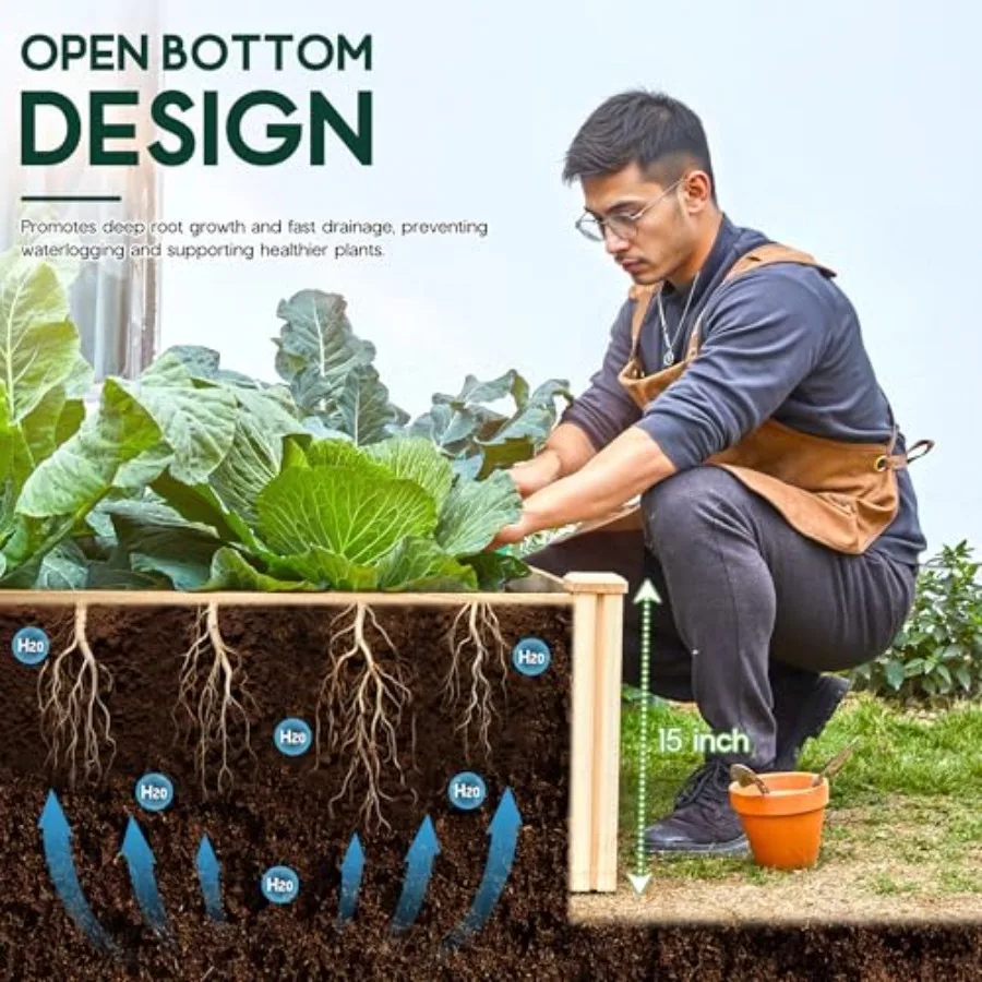 Feet Wood Raised Garden Bed, 15 Inch Deep Planter Box