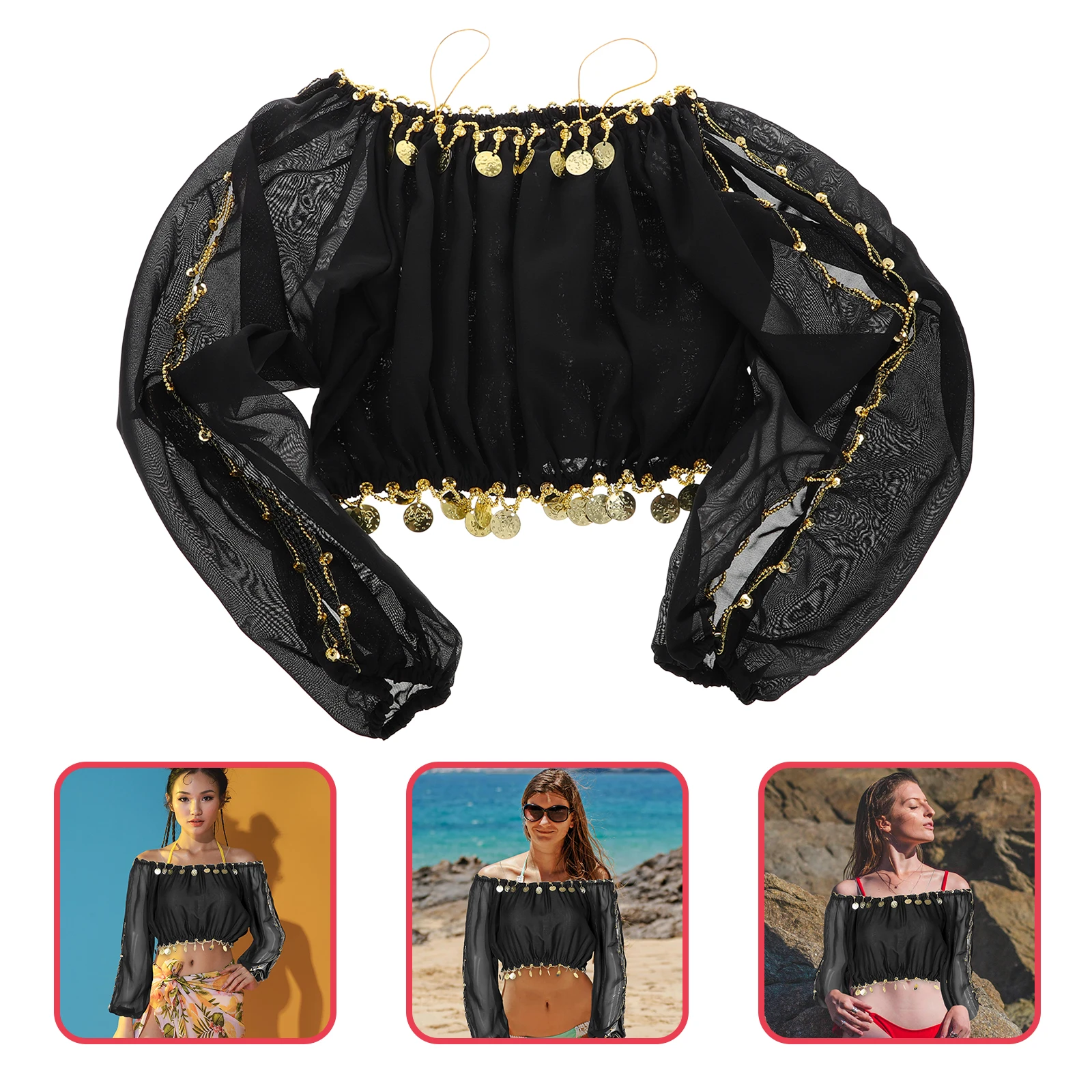 

Indian Dance Performance Long Sleeve Belly Tribal Stage Costume Dancer Off Shoulder Women Stage Performance Crop Top Blouse
