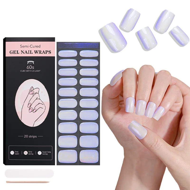 1Sheet-packed gradient mirror aurora semi-cured gel nail stickers, color-changing, semi-bakedUVNail sticker
