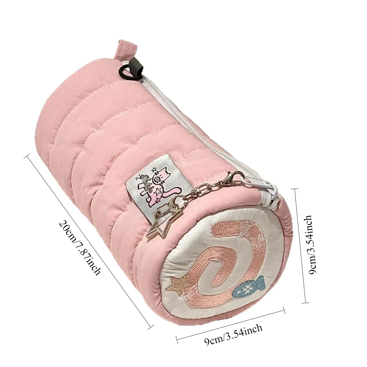 Cute Swiss Roll Pencil Case Fluffy Soft Cat Embroidery Pen Pouch Star Keychain Stationery Portable Makeup Brush Bag Girl Gift