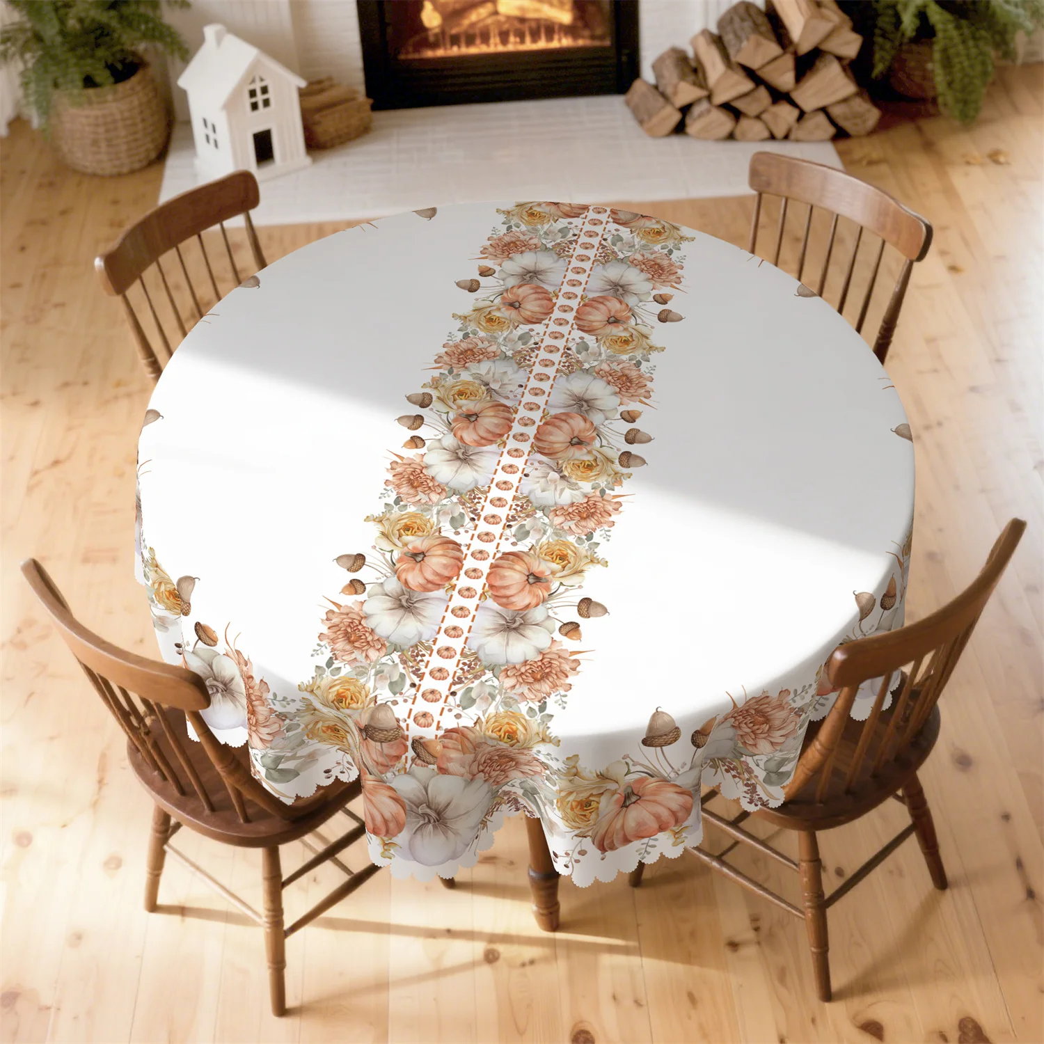 Pumpkin Cone Rose Pink Hydrangea Tablecloth - Suitable for rectangular and round tables, washable,kdj