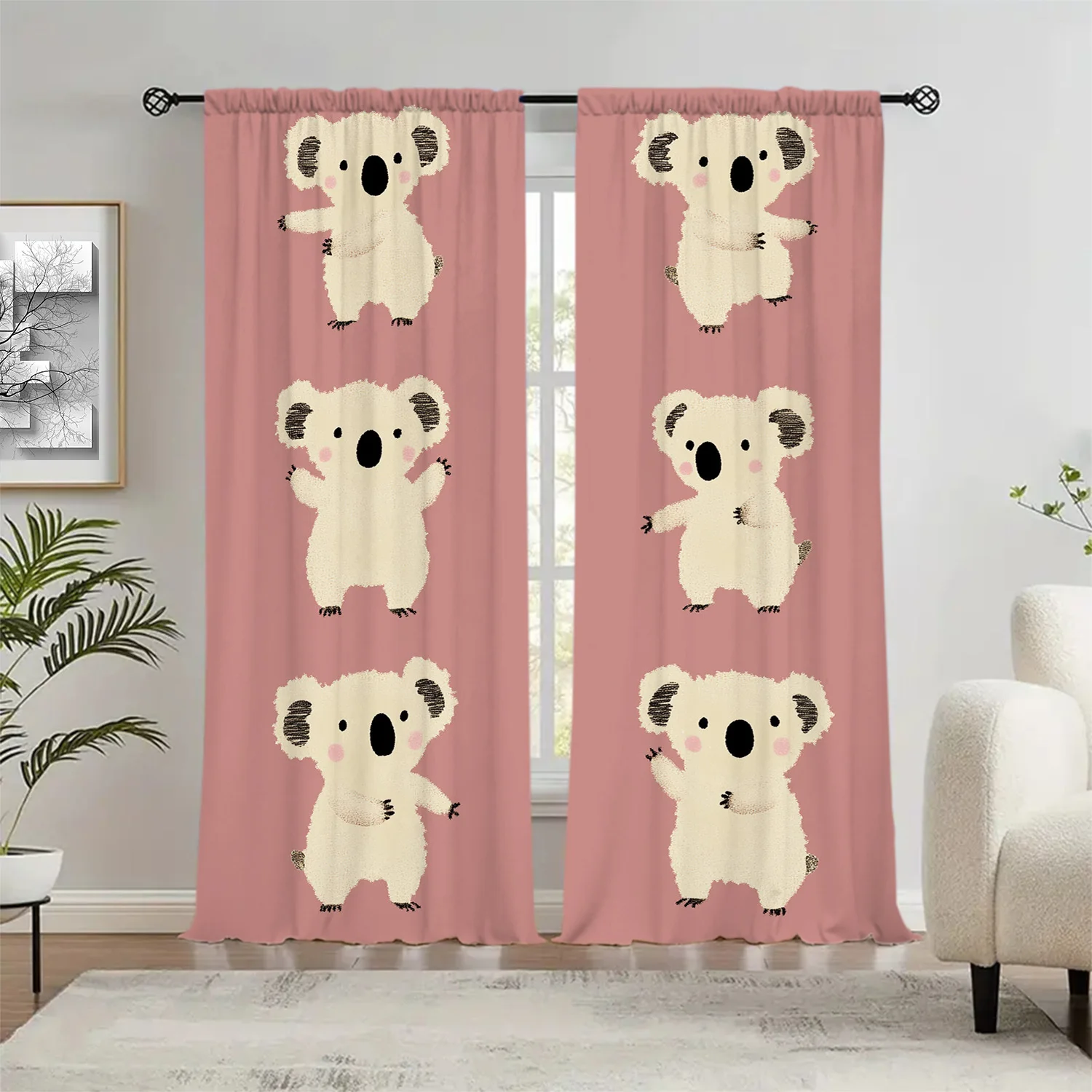 Cute koala with pink pattern Print Drapes Room Darkening Window Curtains for Home Decor,Rod Pocket Blackout Curtains Bedroom