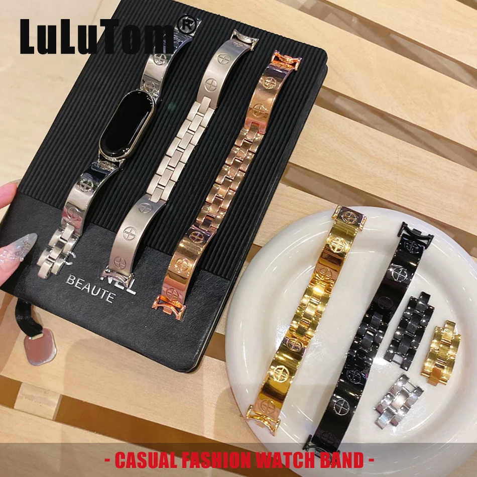 Strap For Xiaomi Mi Band 10 9 8 Pro Watchband For Miband 8Pro 9 Pro Fashion Metal Cross Bangle Women Copper Bracelet Wristband