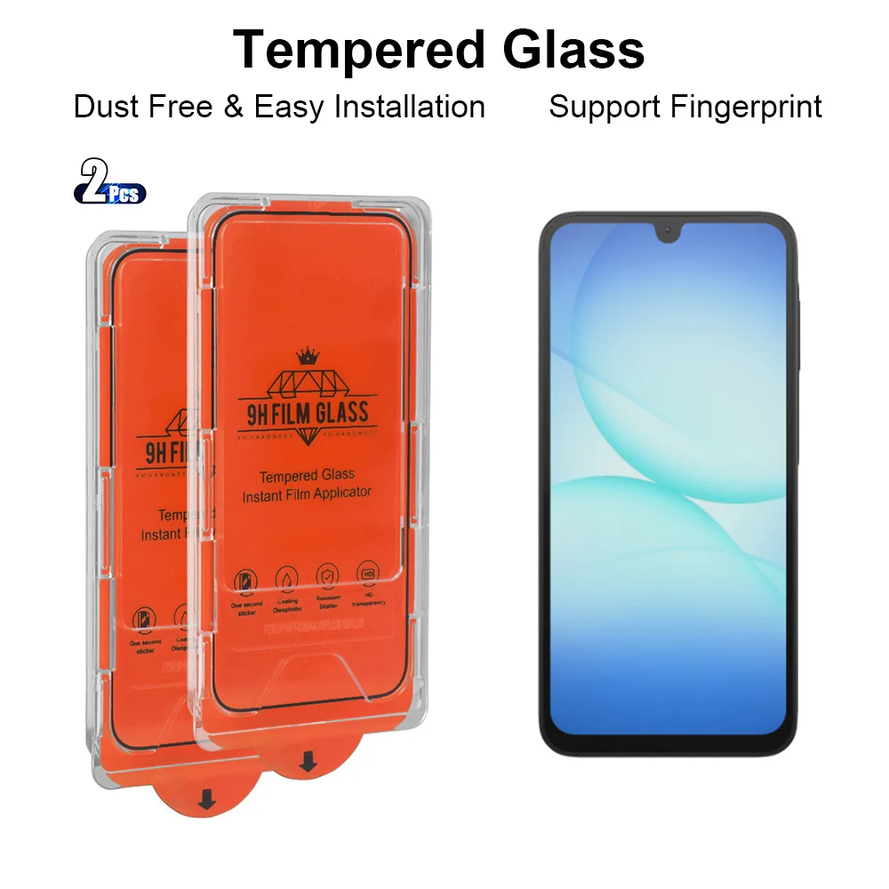 2pcs HD Tempered Glass for Samsung Galaxy A17 A07 A55 A35 A25 A15 A05 A05S Screen Protector Fingerprint-unlock Free Tools