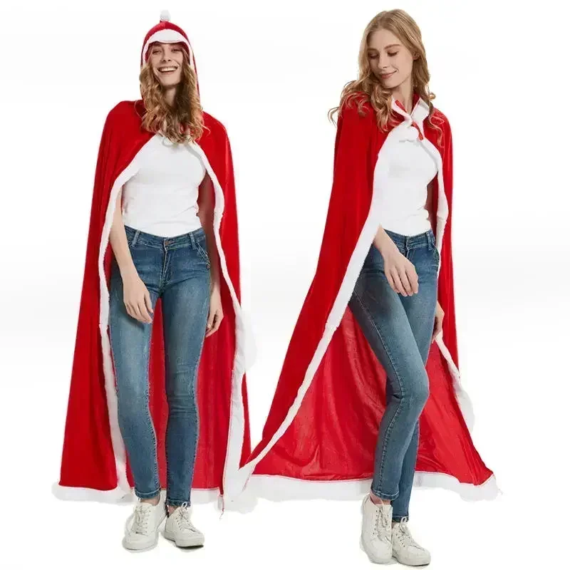 3 Size Women Girls Christmas Red Velvet Hooded Cape Cloak Party Sexy Santa Cosplay Christmas Costumes Cloak Decoration