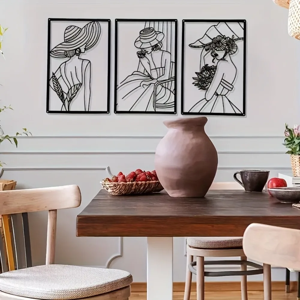 CIFBUY Iron Wall Art Minimalist Abstract Line Women Metal Decor Waterproof Home Hanging Ornament Modern Living Room Decor