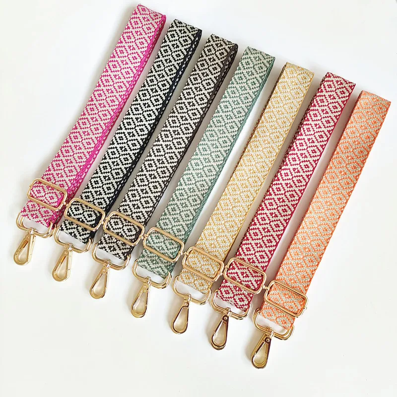 New Thickened Canvas Webbing Colored Jacquard Rhombus Adjustable Shoulder Crossbody Long Strap Women's Bag Accessories Broadband