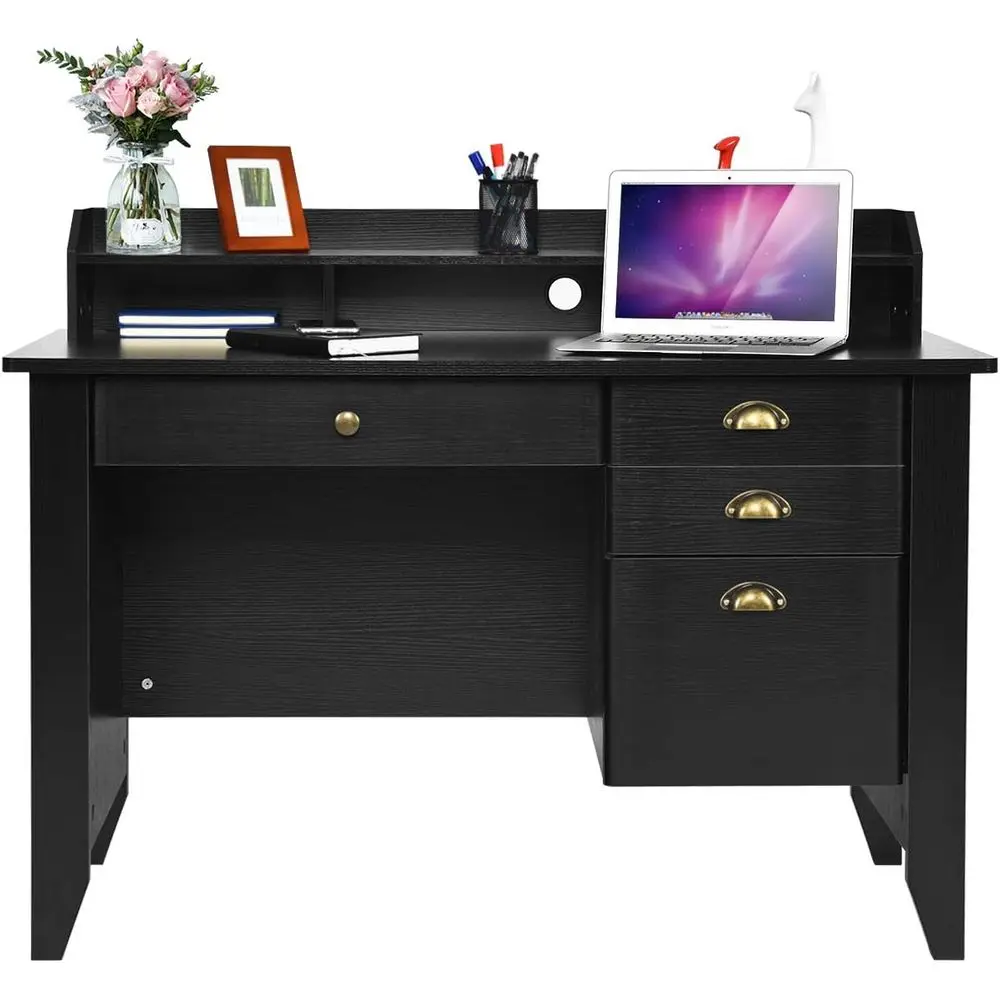 

Computer Desk with Ders and Hutch, Vintage Wood Home Oice Desk Writing Study Teens Student Desk PC Laptop Table, or Small Spaces