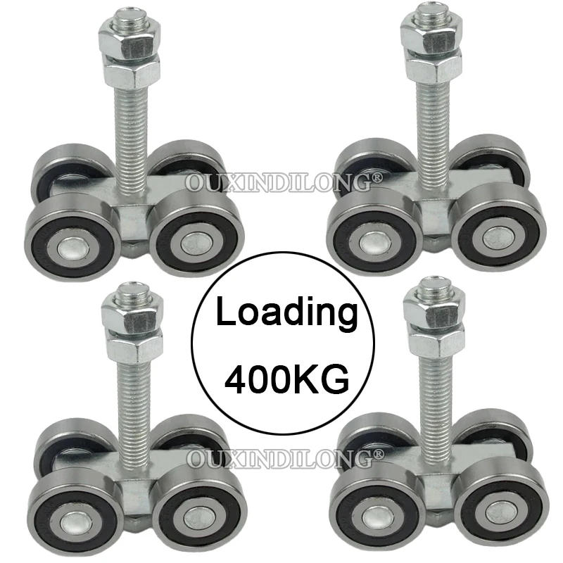 4PCS Heavy Industrial Hanging Rail Rollers Warehouse Plant Orbital Track Sliding Door Rollers Lifting Wheels Pulleys Load 400KG