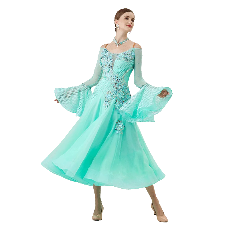 B-22131New Women Modern Dance Rhinestone Color Diversity Dress Ballroom National Standard Waltz Competition Performance