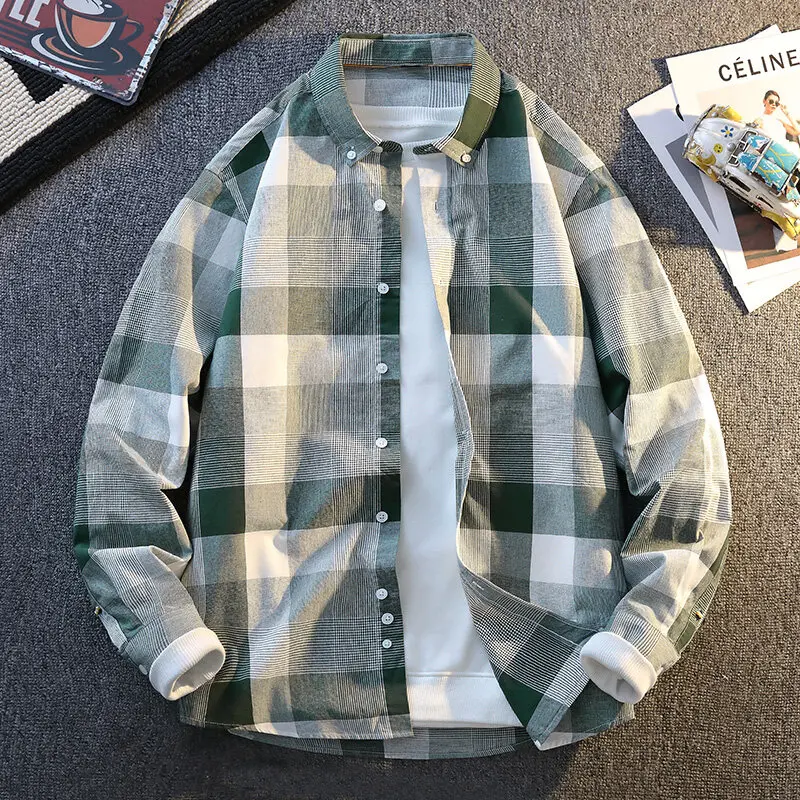 

Весна/Лето 202, новая мужская высококачественная повседневная модная рубашка в клетку из чистого хлопка с длинным рукавом