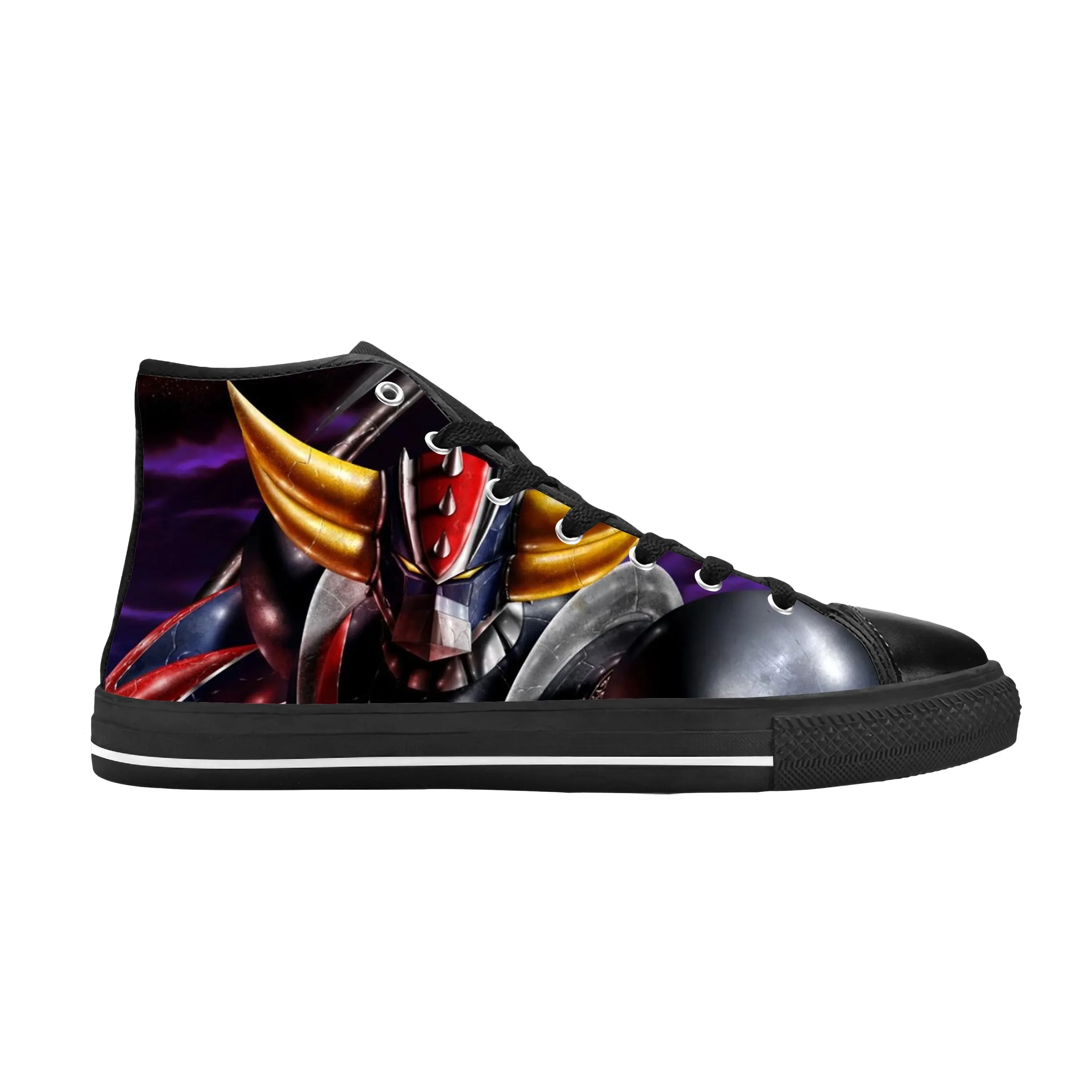 Anime Cartoon Casual Pano Sapatos para Homens e Mulheres, Manga, UFO, Grendizer, Goldrake, Top Alto, Confortável, Respirável, Estampado em 3D, Tênis