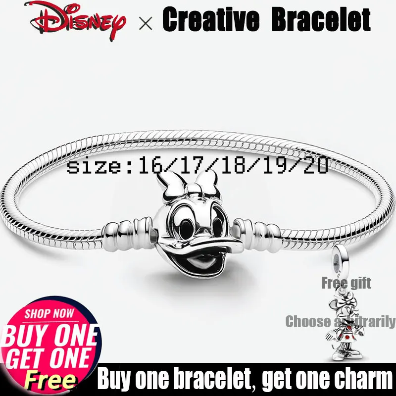 

Disney Donald Duck Bracelet 925 Sterling Silver chibi figure Shape Clasps Original Bracelet For Women Girls Luxury Jewelry Gift