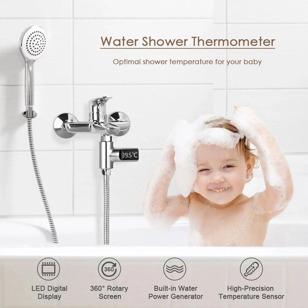 Battery Free Digital Shower Thermometer  LED Display  High Precision Temperature Sensor  Suitable for Standard Showers