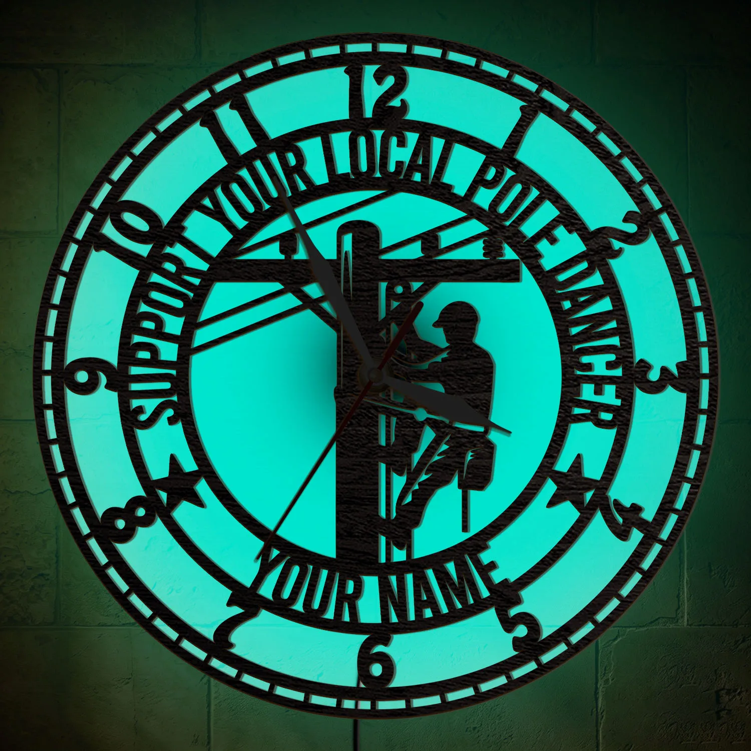 Custom Lineman Name LED Light Up Wooden Wall Clock For Workshop Man Cave  Lineman Utility Pole Electrician Backlight Wall Clock
