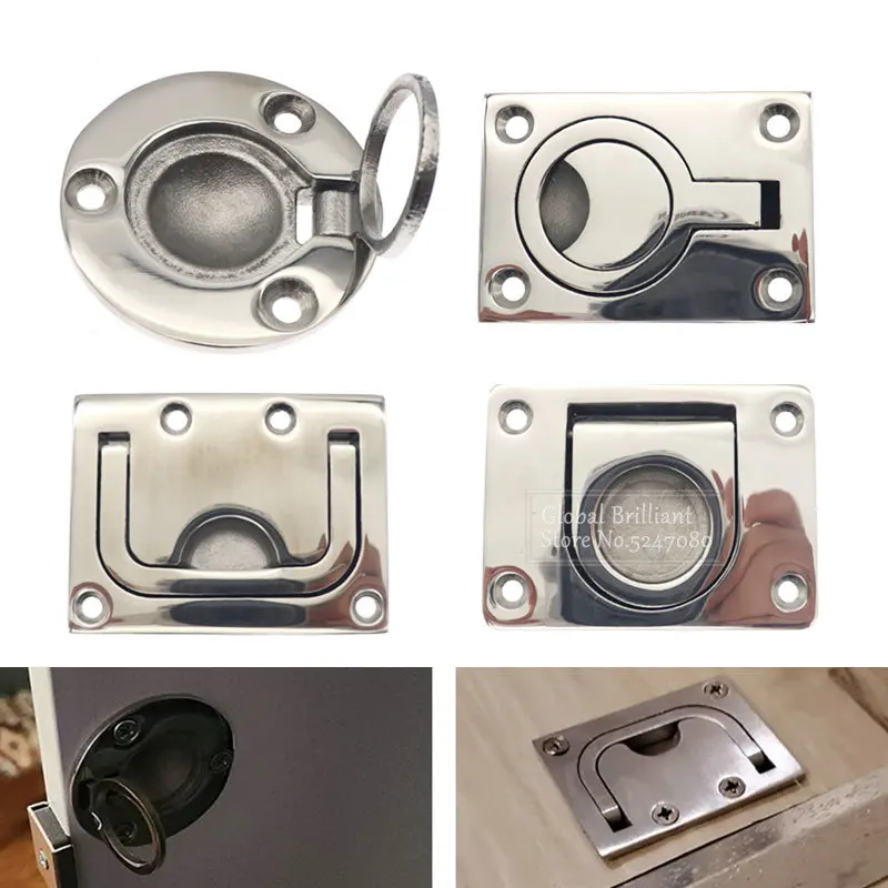 Heavy Duty Universial 316 Stainless Steel Flush Pull Ring Deck Hatch Hidden Folding Pull Ring Handle Ring Door Knobs