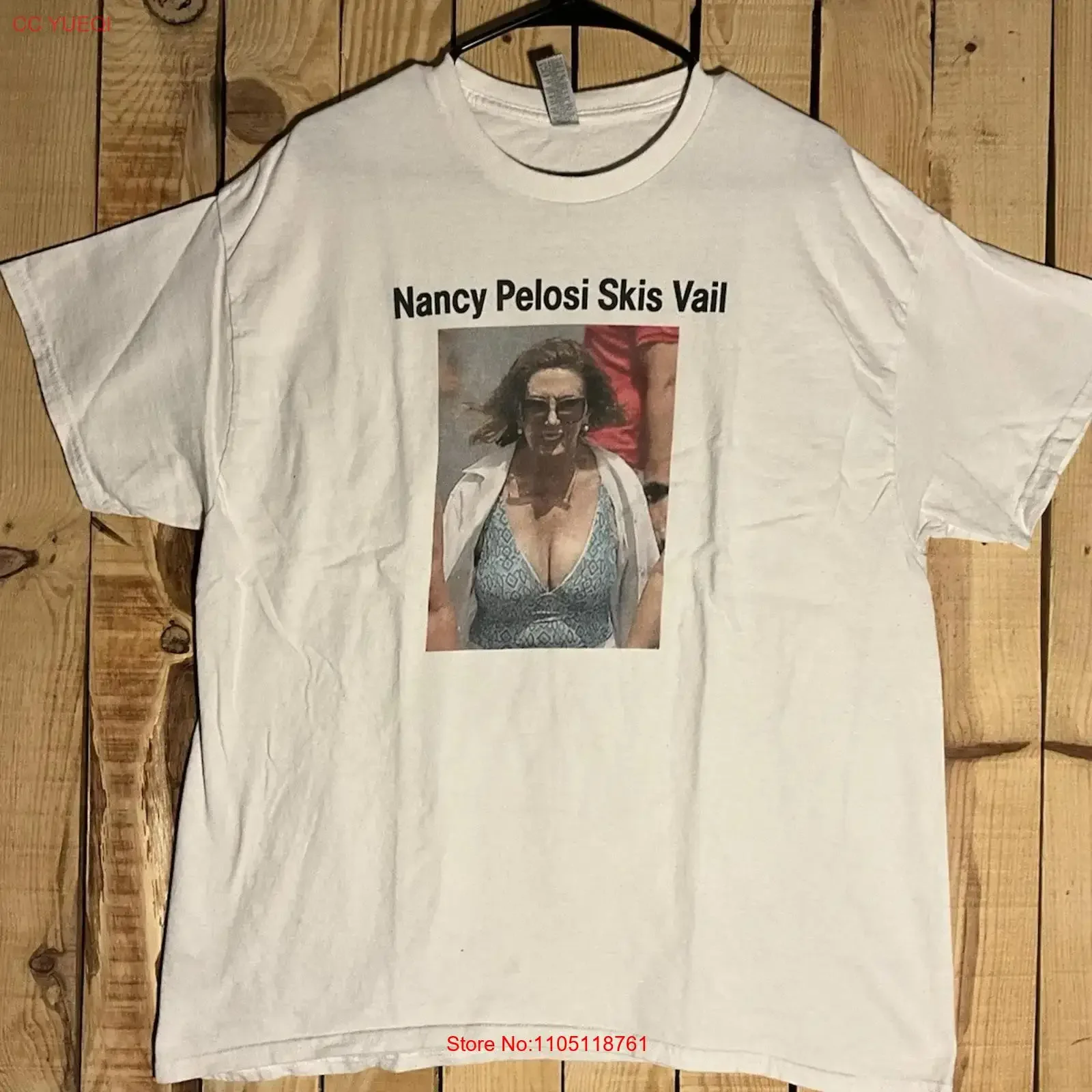 Nancy Pelosi Skis Vail Vailsucks com Funny White Ski T Shirt Men s XL long or short sleeves vintage Washed
