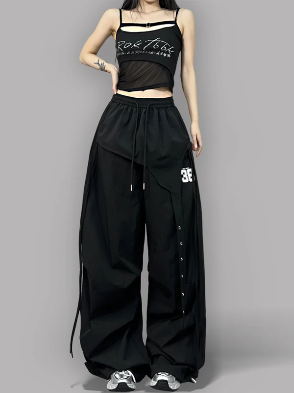 Black Fashion Street Dance Brand 2026 Spring New Retro American Hot Girl Casual Sports Long Pants Women's Jazz Dance Trousers