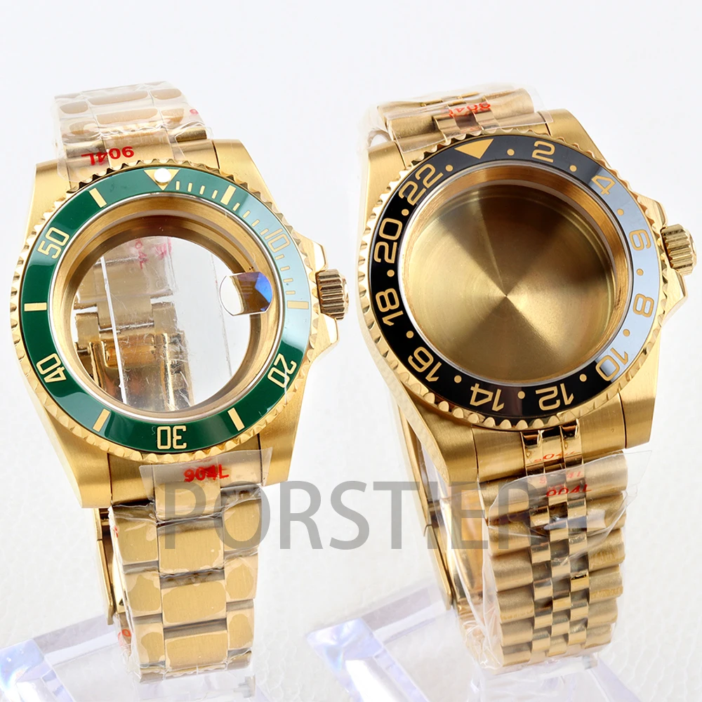 Gold 40mm NH35 Case Sapphire Glass Stainless Steel Jubilee/Oyster Bracelet for SUB GMT Yacht-Master NH34 NH35 NH36 NH38 Movement