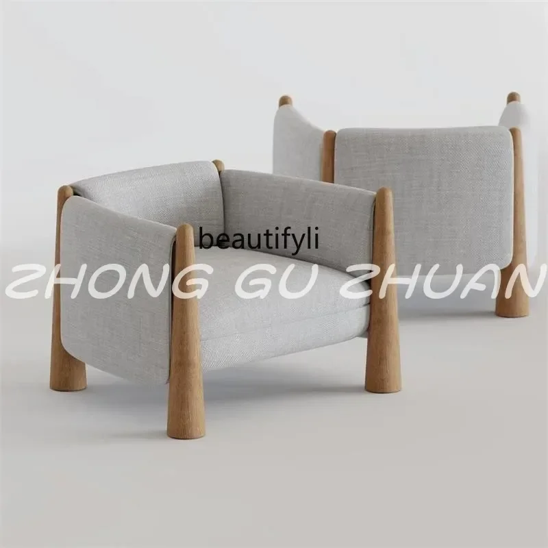 

Medieval new designer simple solid wood leisure chair B & B exhibition hall sofa single chairAA